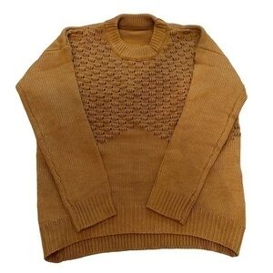 Crew Neck Cable Knit Sweater - Womens Size Medium - Camel Color
